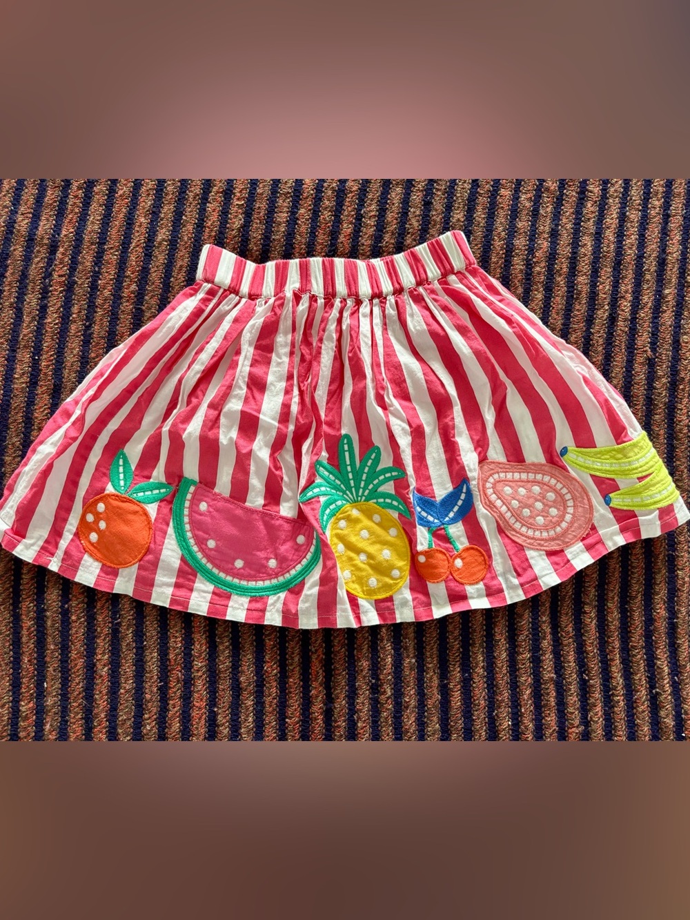 Mini Boden Striped Embroidered Skirt Pink & White Size 4-5Y